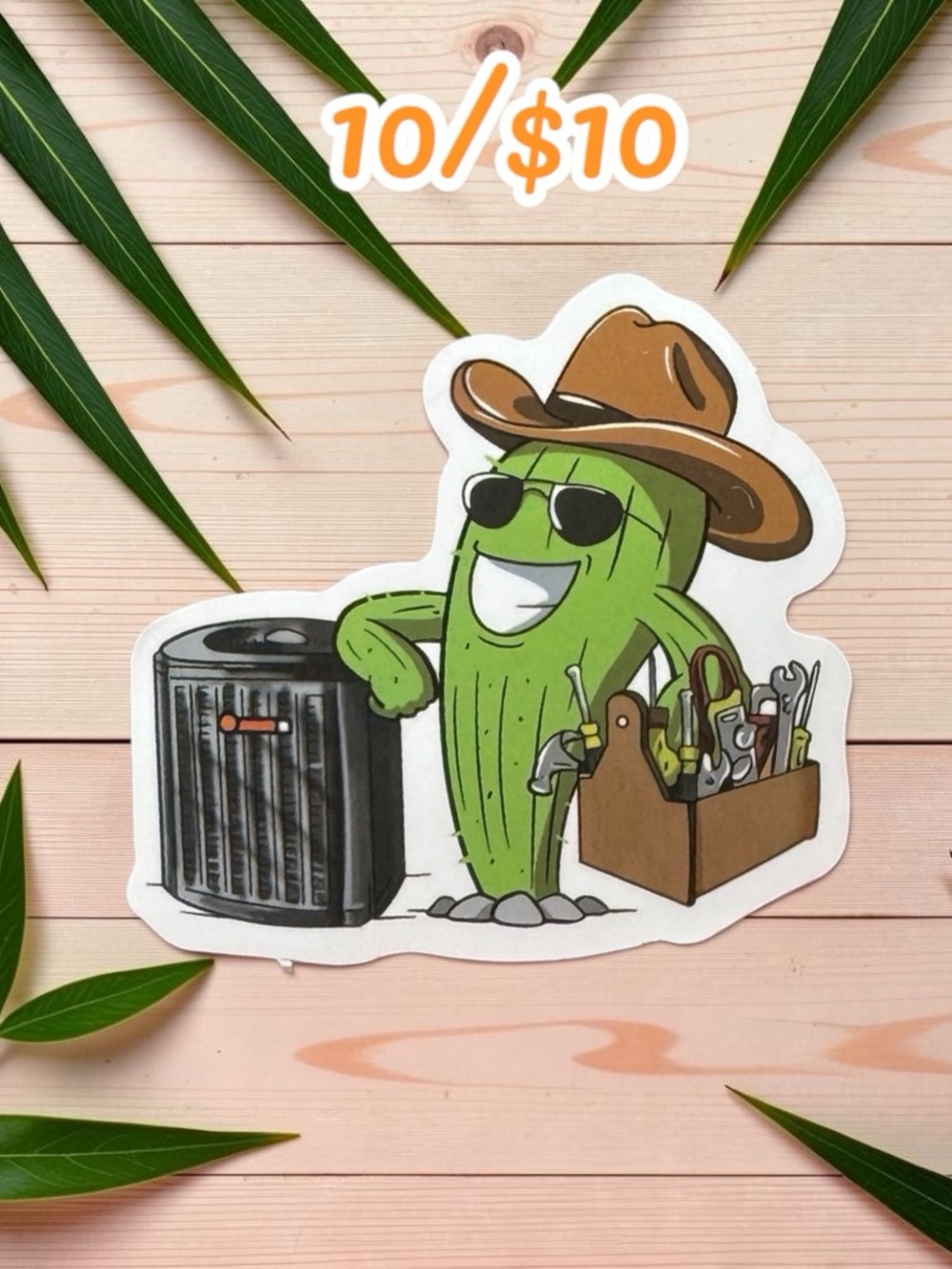 10 / $10 Funny Cactus HVAC Technician Sticker – AC Repair Decal